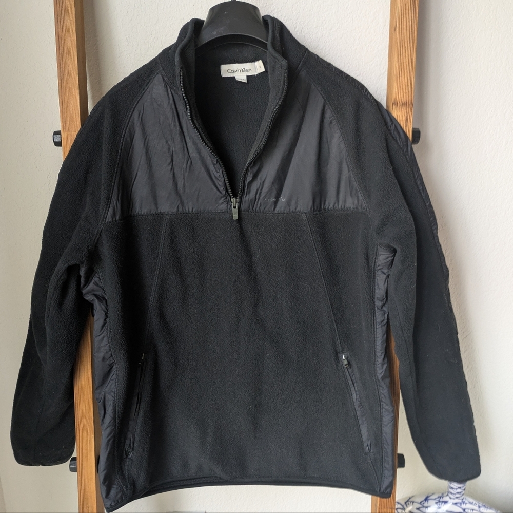 Calvin Klein Men's Black Quarter-Zip Fleece Sweatshirt - Size S